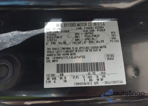 2004 Ford Expedition Eddie Bauer from USA, damaged, VIN 1FMPU17L14LA74732